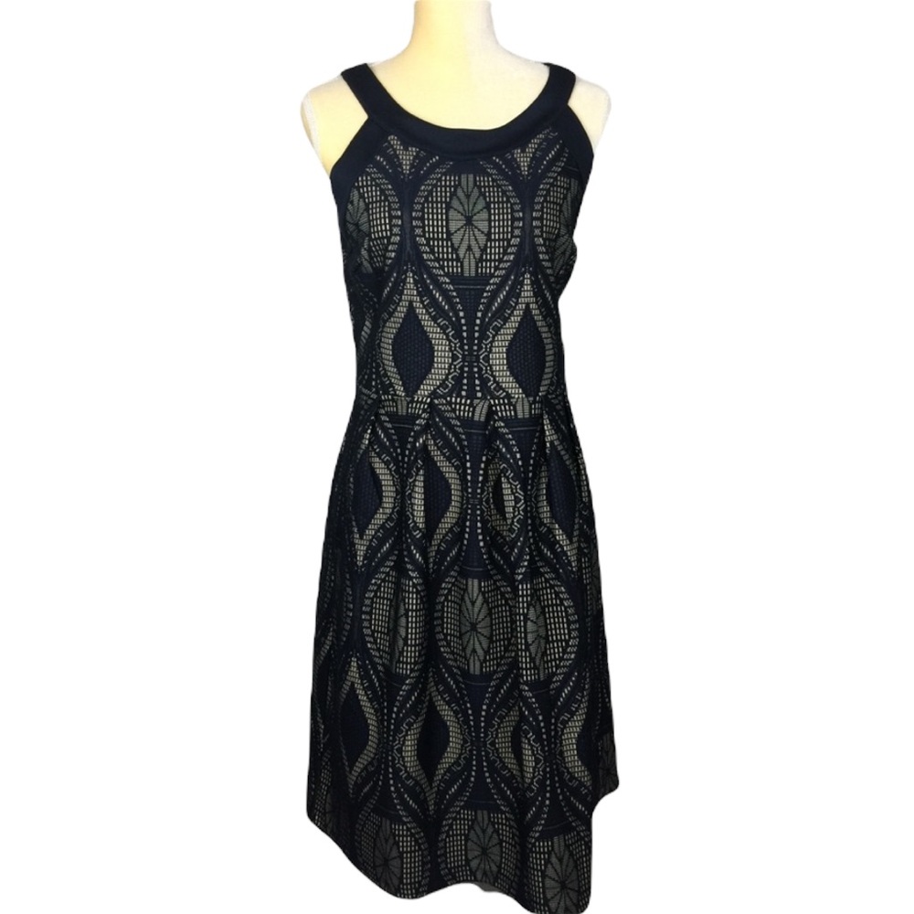 EnFocus Studio Navy Overlay Taupe A Shape Dress